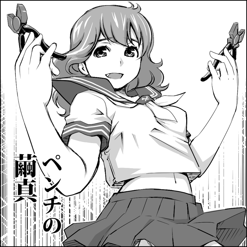 matsui_celine, monochrome, original, pliers, school_uniform, serafuku, short_hair, solo