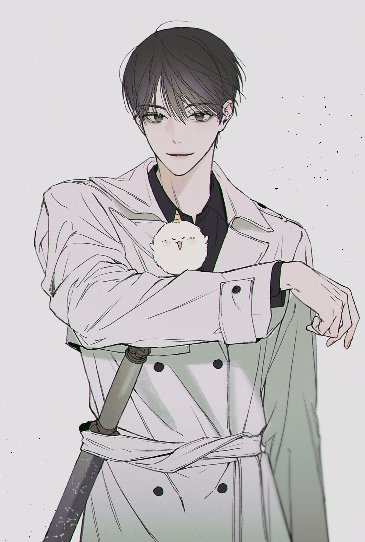 1boy, biyoo_(omniscient_reader's_viewpoint), black_eyes, black_hair, black_shirt, buttons, coat, collared_shirt