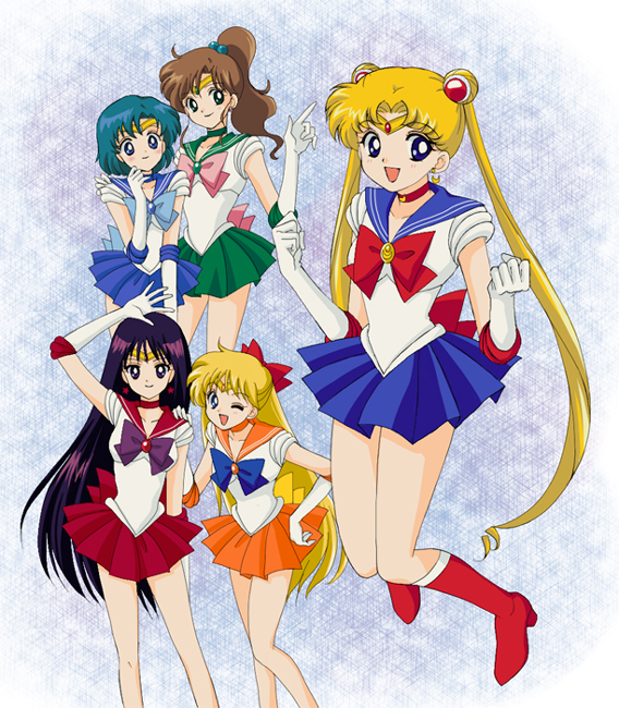 bishoujo_senshi_sailor_moon, blonde_hair, blue_eyes, blue_hair, brown_hair, green_eyes, hamutarou, hino_rei, inner_senshi, kino_makoto, long_hair, magical_girl, mizuno_ami, purple_eyes, purple_hair, sailor_jupiter, sailor_mars, sailor_mercury, sailor_moon, sailor_senshi, sailor_venus, short_hair, tsukino_usagi, violet_eyes
