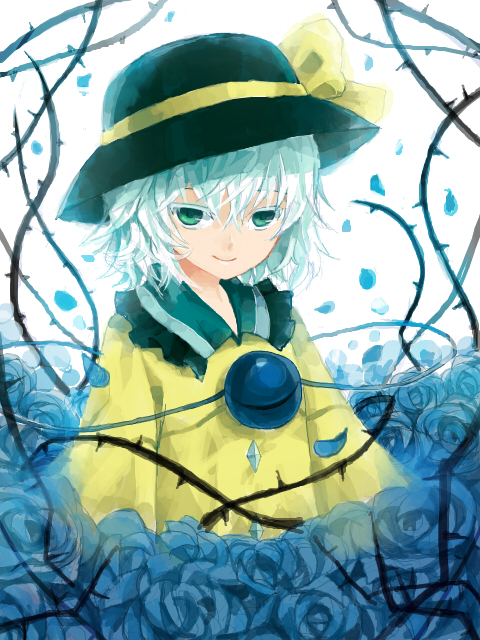 bow, colored_eyelashes, eyelashes, eyes, flower, frills, green_eyes, hat
