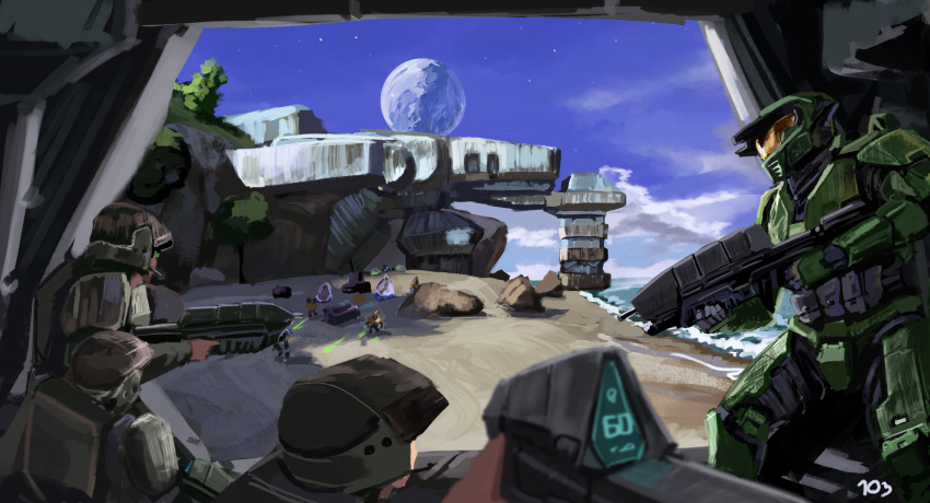 4boys, assault_rifle, assault_visor, beach, bullpup, cliff, clouds, danlamdae