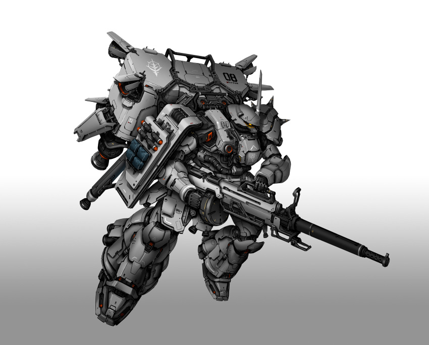 absurdres, cable, char's_counterattack, emblem, english_commentary, geara_doga, gradient_background, gun