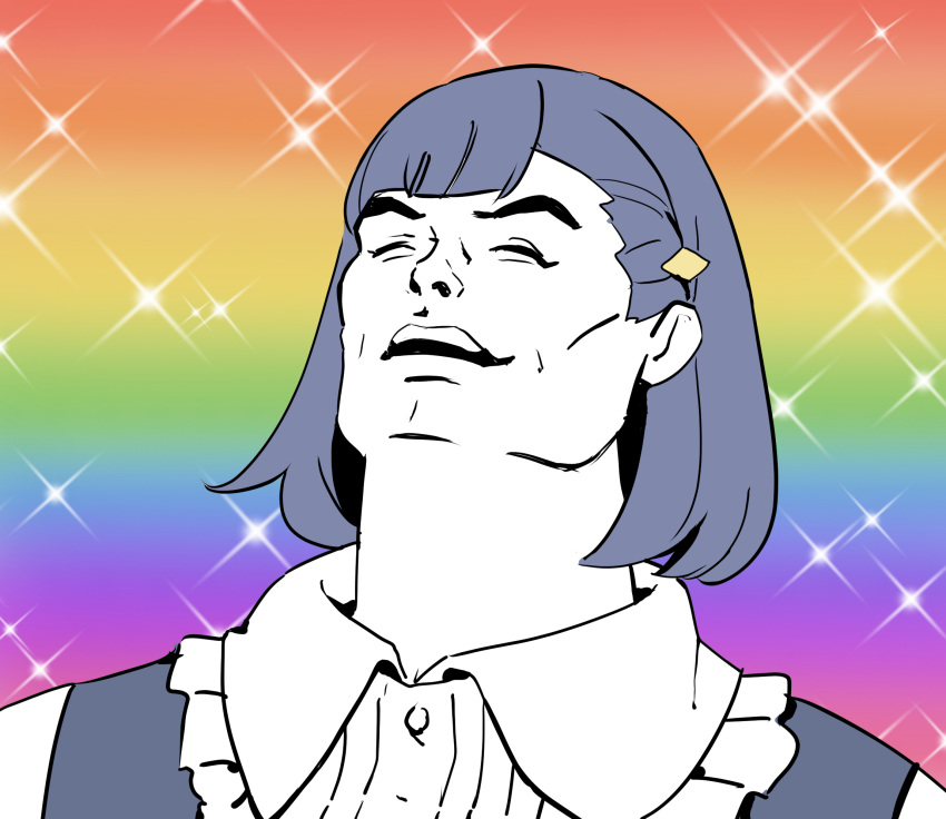 1girl, :d, black_vest, closed_eyes, collared_shirt, dress_shirt, fabulous_secret_powers_(meme), facing_viewer