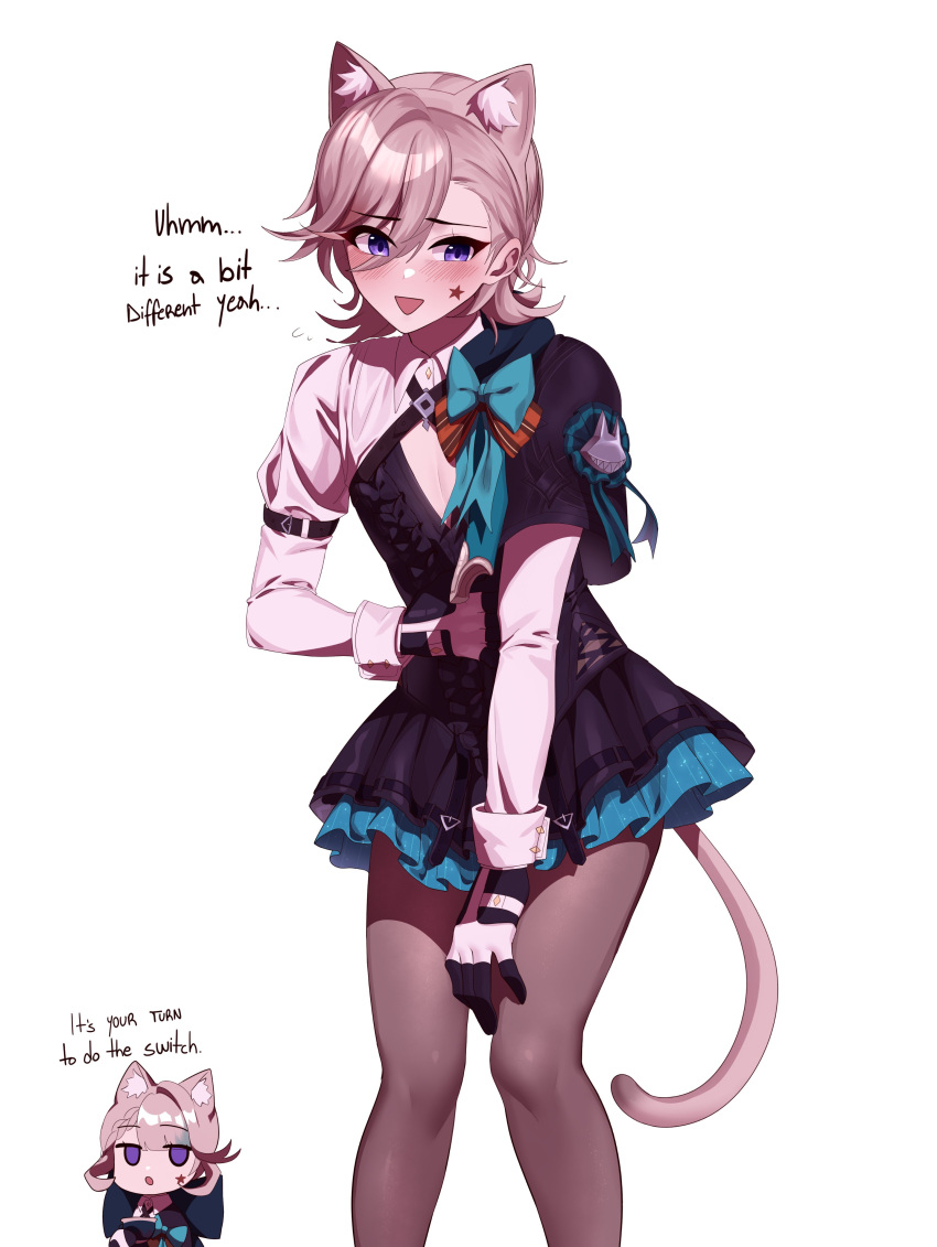 1boy, 1girl, absurdres, animal_ears, annidrw, blonde_hair, brother_and_sister, cat_boy