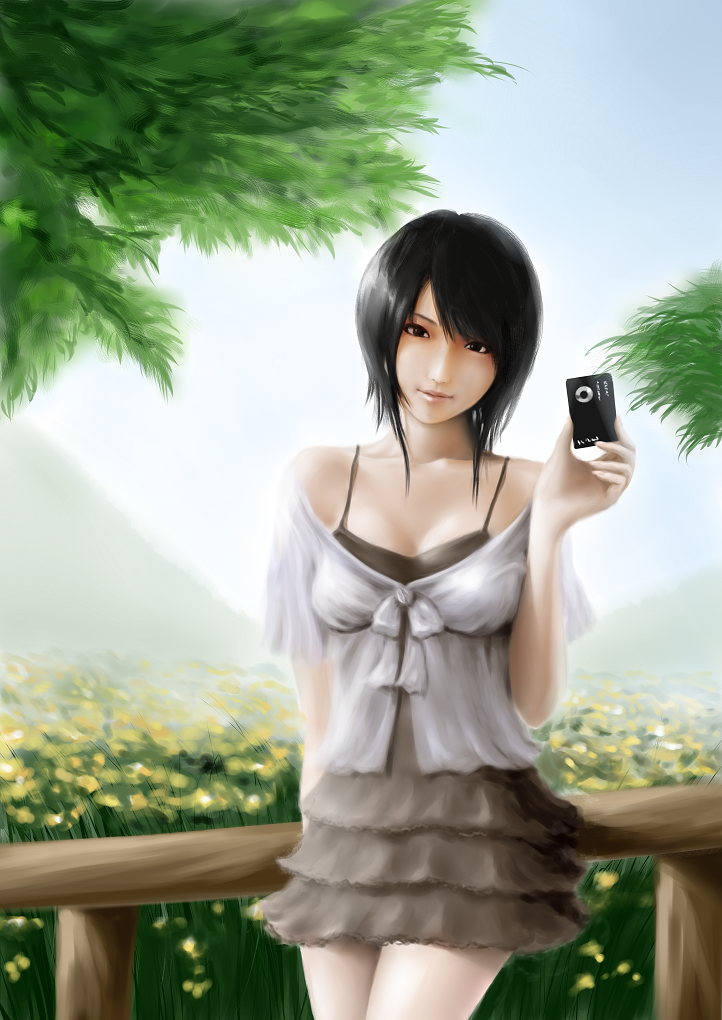 bad_id, black_eyes, black_hair, blush, camera, cutetearick, dress, fatal_frame, fatal_frame_4, realistic, short_hair