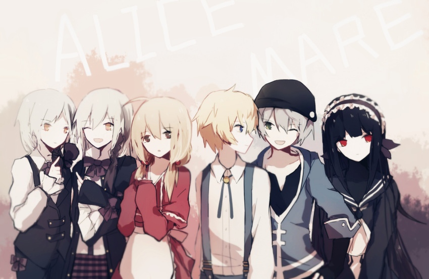 3boys, 3girls, alicemare, allen_llewellyn, black_hair, blonde_hair, blue_eyes, brown_eyes