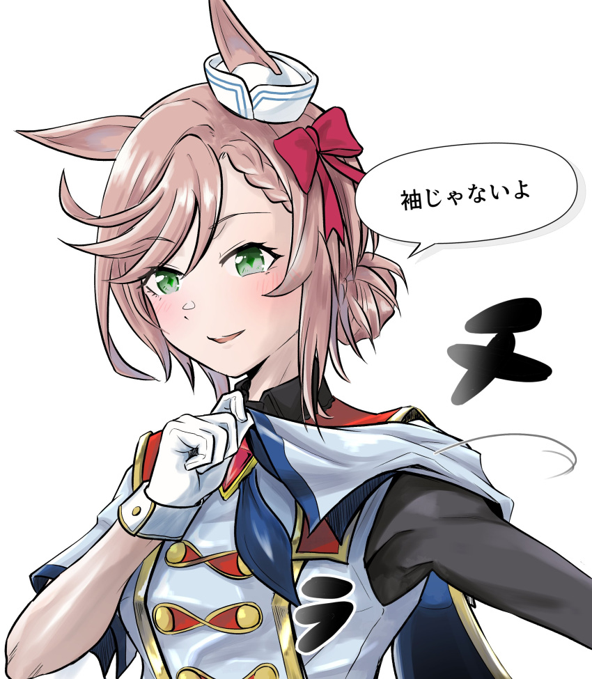 1girl, absurdres, adjusting_clothes, animal_ears, bow, braid, braided_bun, capelet