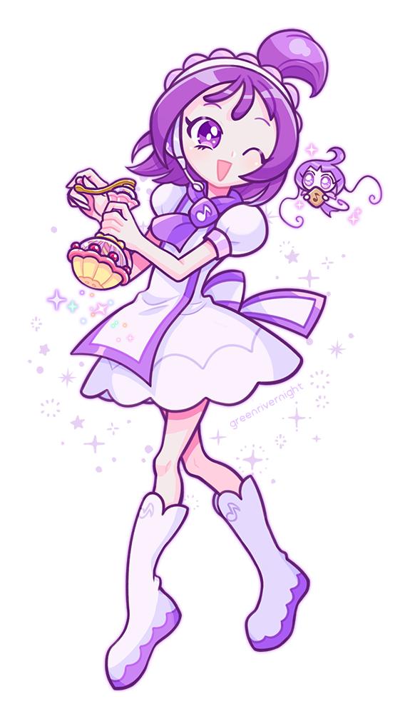 1girl, ;d, blush, boots, chinese_commentary, commentary_request, dress, fairy