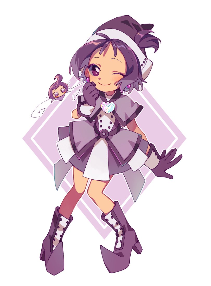 1girl, blush, boots, brooch, capelet, chinese_commentary, closed_mouth, commentary_request