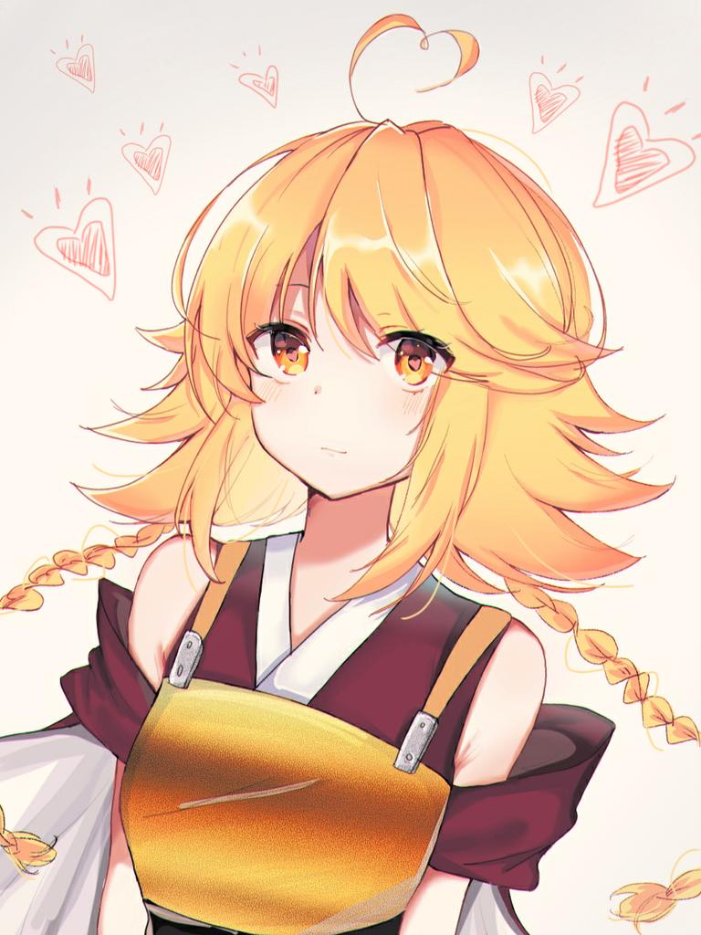 1other, androgynous, antenna_hair, armor, bare_shoulders, blonde_hair, blush_stickers, braid