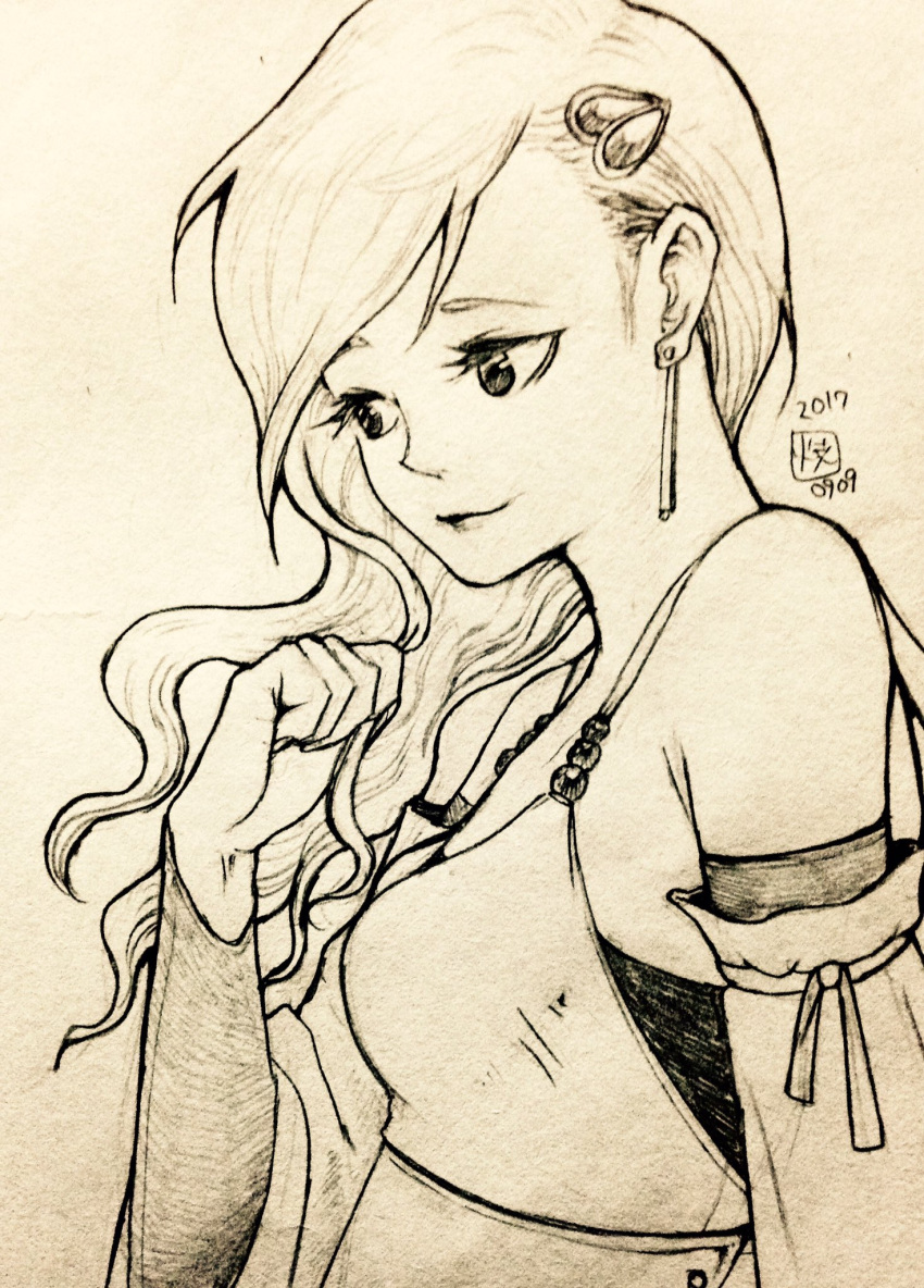 1girl, aged_up, closed_mouth, dated, detached_sleeves, earrings, final_fantasy, final_fantasy_iv