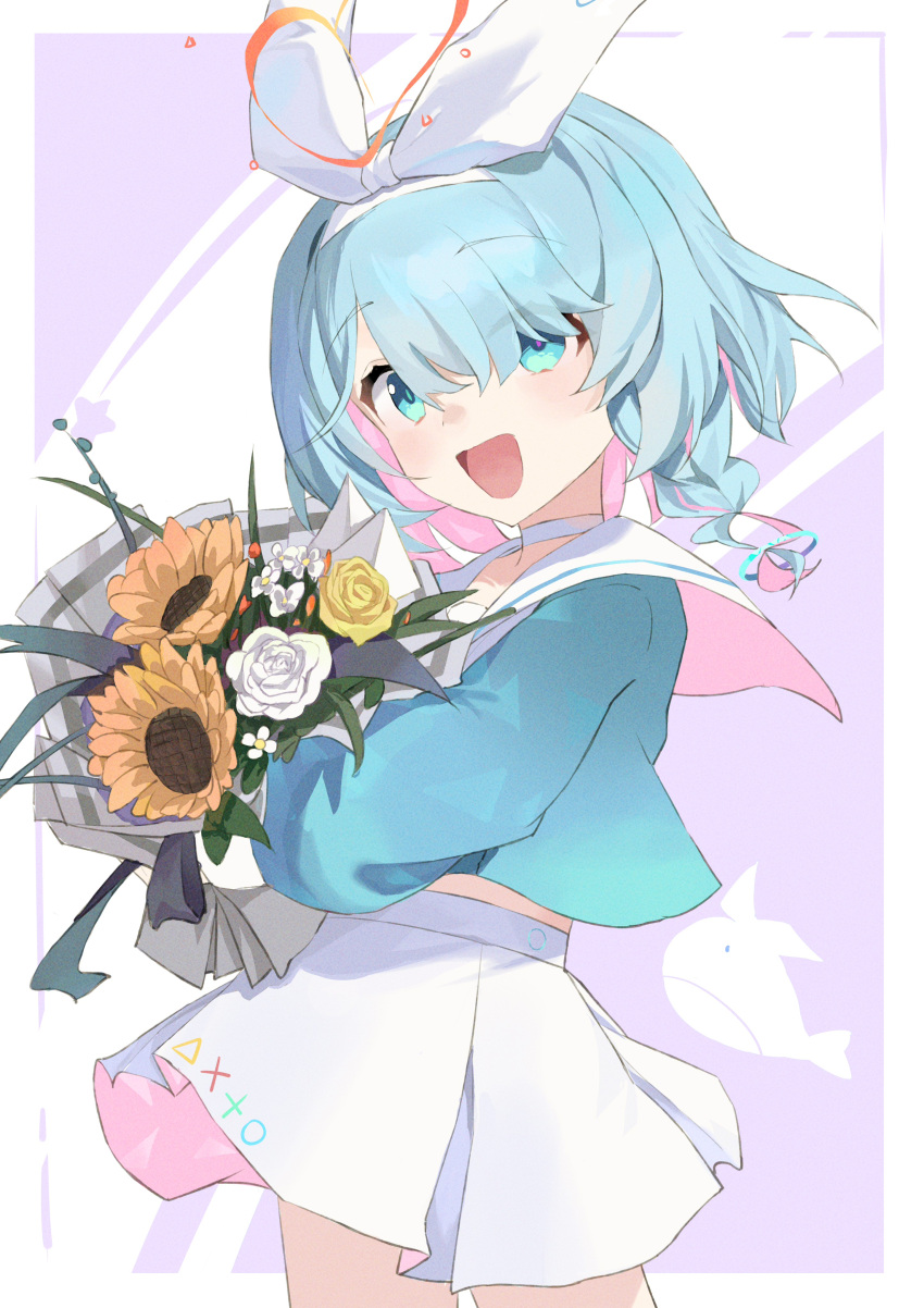 1girl, absurdres, aqua_eyes, arona_(blue_archive), ayaha_4780828, blue_archive, blue_hair, blue_shirt