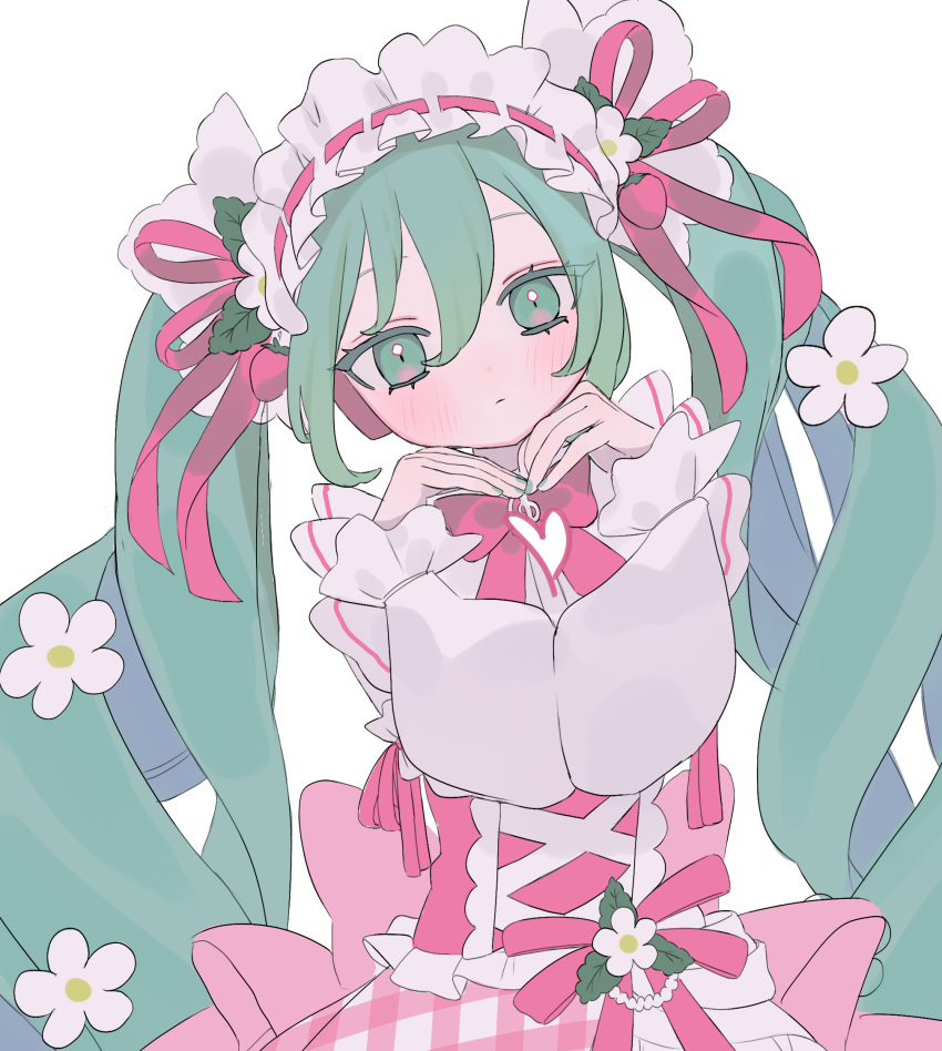 1girl, aqua_nails, blush, bow, bowtie, dress, drill_hair, expressionless