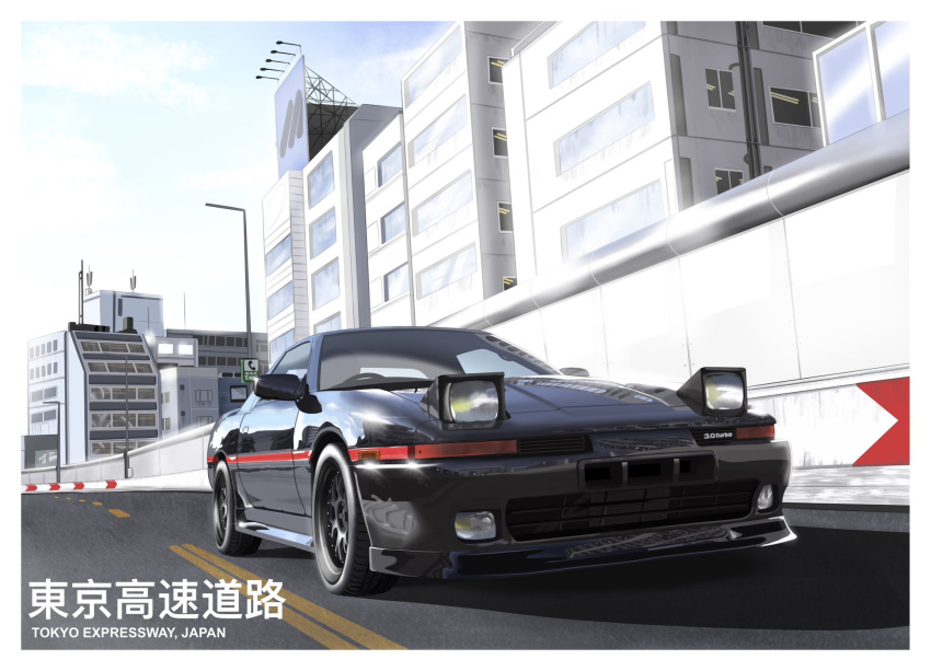 border, car, clouds, commission, english_commentary, highres, motor_vehicle, no_humans