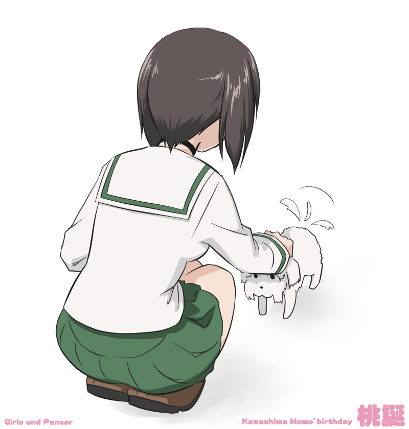 1girl, afterimage, aoneco, birthday, black_choker, black_hair, blouse, bob_cut