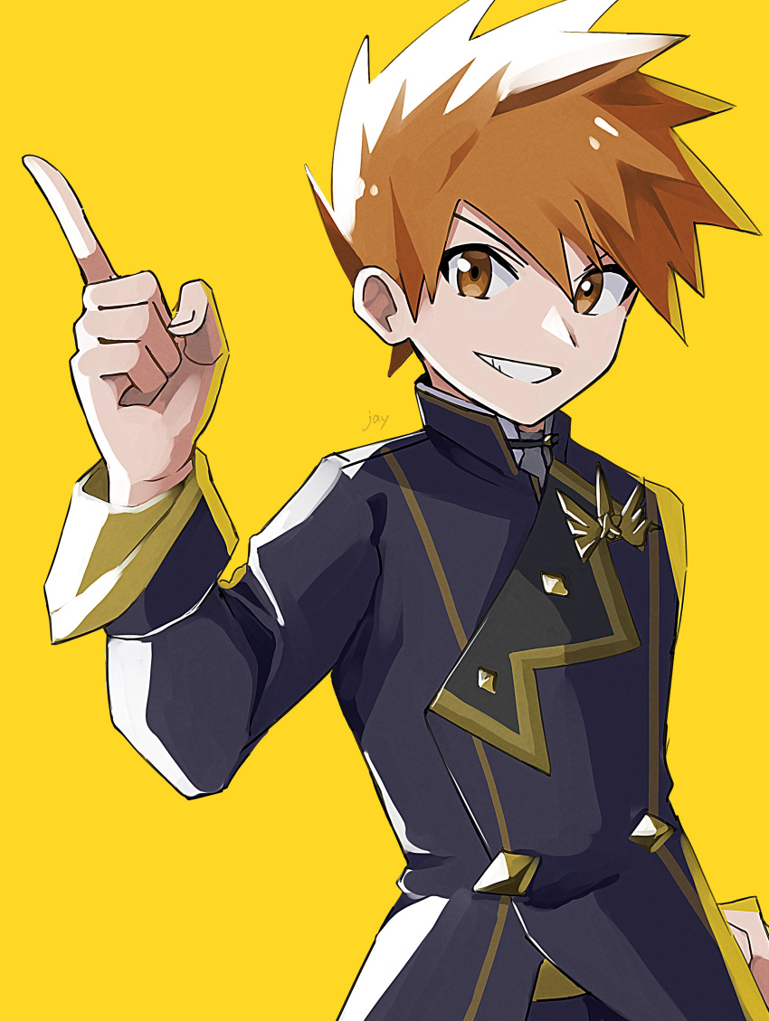1boy, absurdres, black_jacket, blue_oak, blue_oak_(champion), brown_eyes, brown_hair, commentary_request