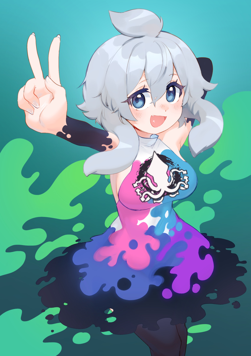 absurdres, ahoge, arm_behind_head, blue_eyes, bodypaint, chumu_(teuthidan), commission, commissioner_upload