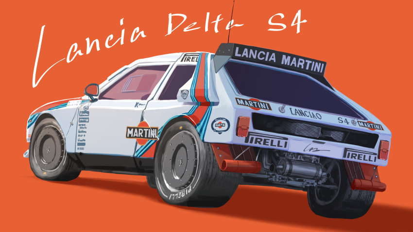 car, english_text, exhaust_pipe, highres, lancia_(brand), lancia_delta_s4, motor_vehicle, no_humans