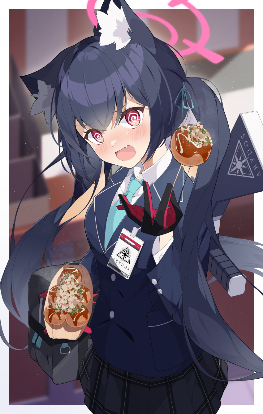1girl, @_@, absurdres, animal_ears, applepie_1201, black_hair, blue_archive, blue_jacket