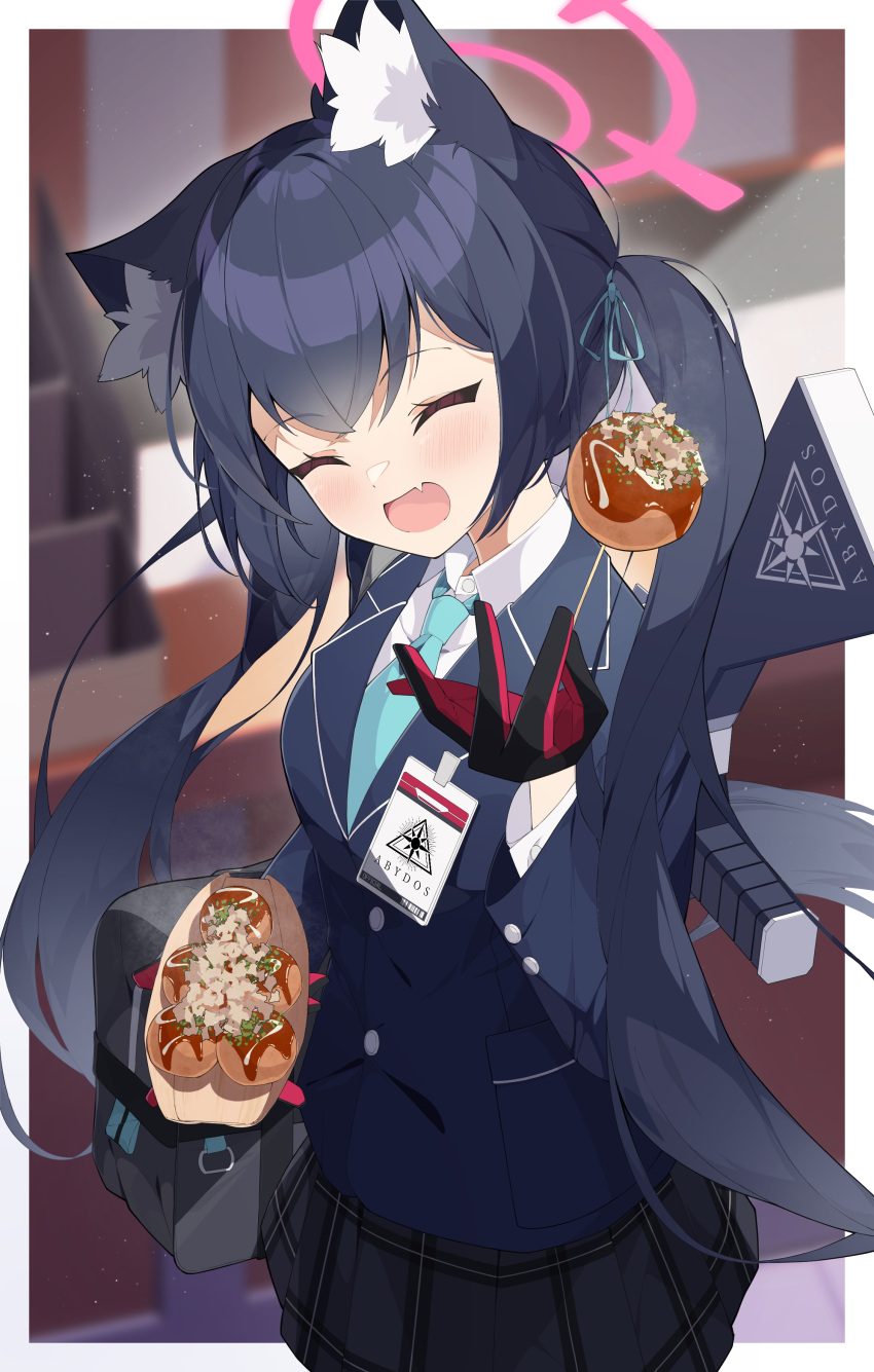 1girl, absurdres, animal_ears, applepie_1201, black_hair, blue_archive, blue_jacket, blue_necktie