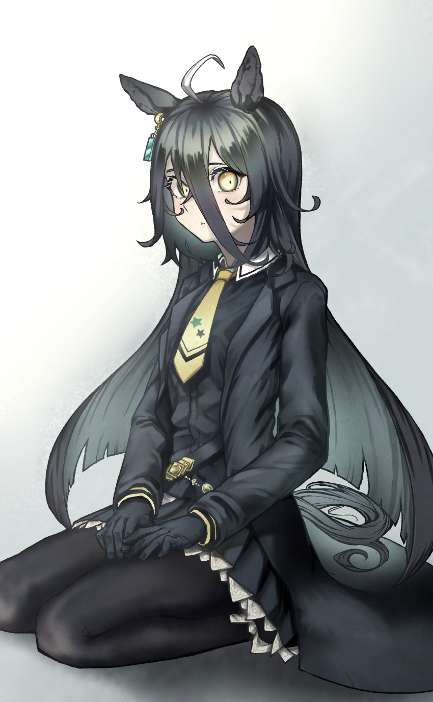 1girl, a4_(a4_eishi), absurdres, ahoge, animal_ears, black_coat, black_gloves, black_hair