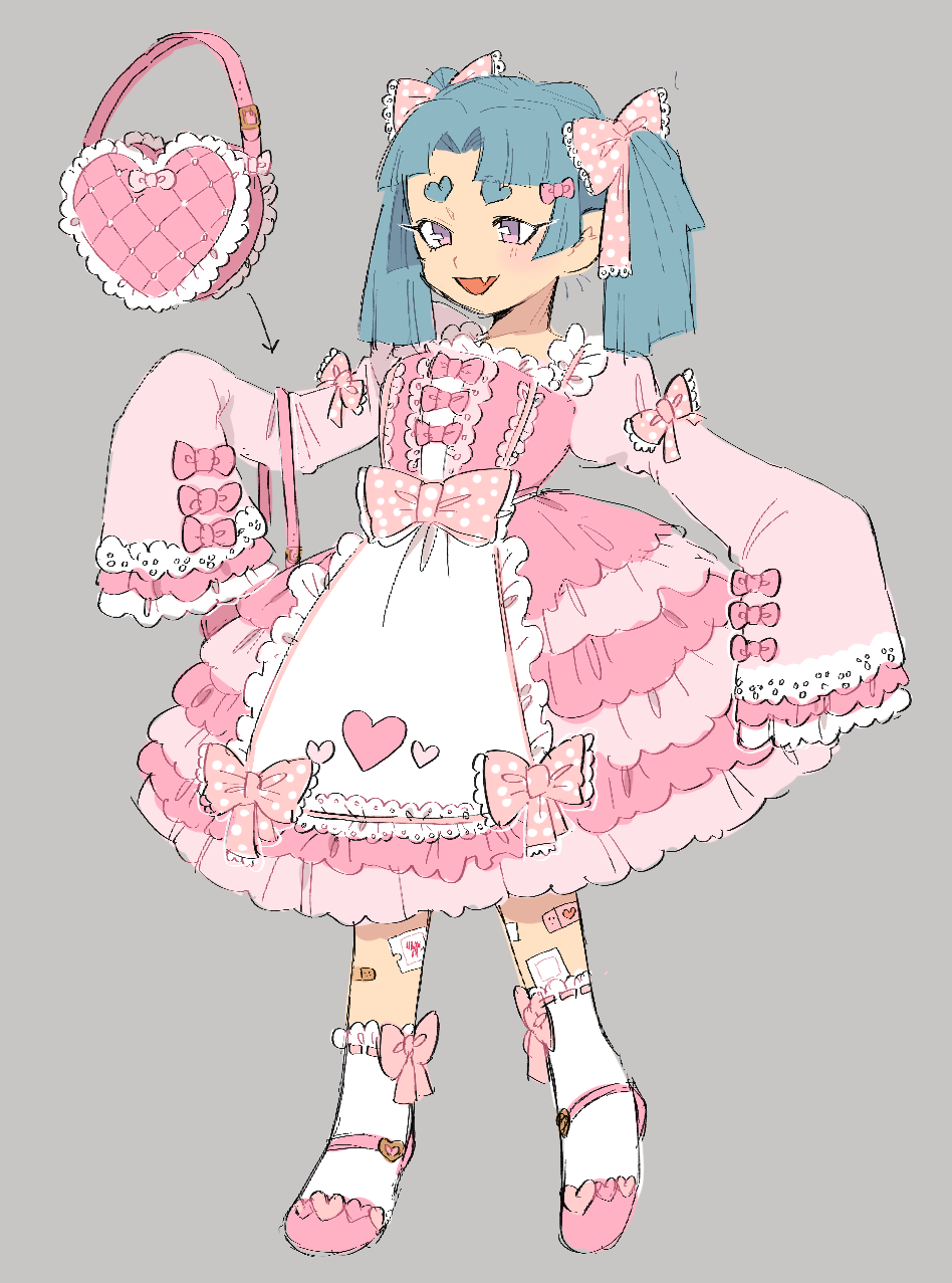 1girl, alternate_costume, bandaid, bandaid_on_leg, blue_hair, blunt_bangs, blunt_ends, bow