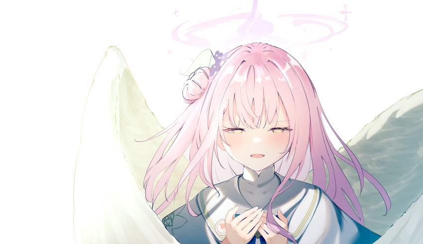 1girl, absurdres, blue_archive, blush, capelet, commentary_request, facing_viewer, hair_bun