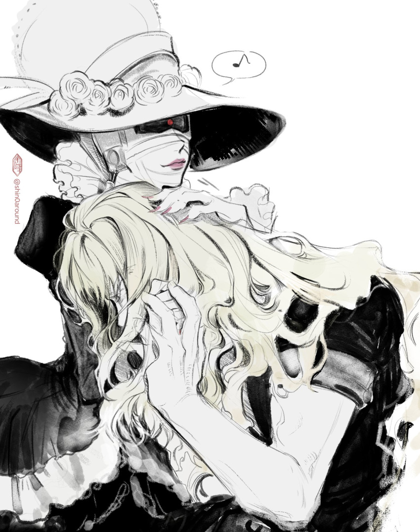 1boy, 1girl, bandage_on_face, bandages, blonde_hair, fingernails, hat, hetero