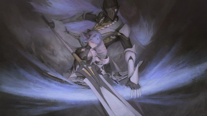 1girl, 1other, absurdres, alisa:_echo_(punishing:_gray_raven), alisa_(punishing:_gray_raven), black_bow, blue_eyes, blue_hair