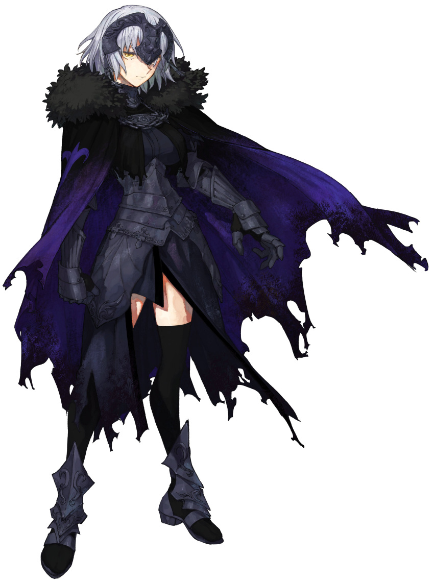 1girl, absurdres, armor, armored_boots, armored_dress, black_armor, black_dress, black_thighhighs