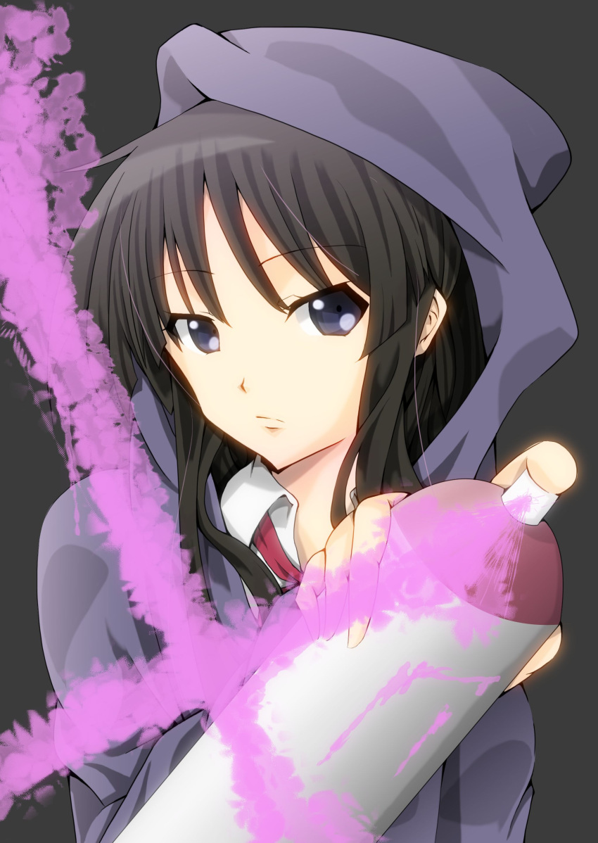 aerosol, akiyama_mio, black_hair, blue_eyes, can, highres, hoodie, k-on!