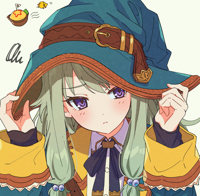 1girl, absurdres, adjusting_clothes, adjusting_headwear, atashi-tachi_no_happy_end_(project_sekai), belt, belt_buckle, blush