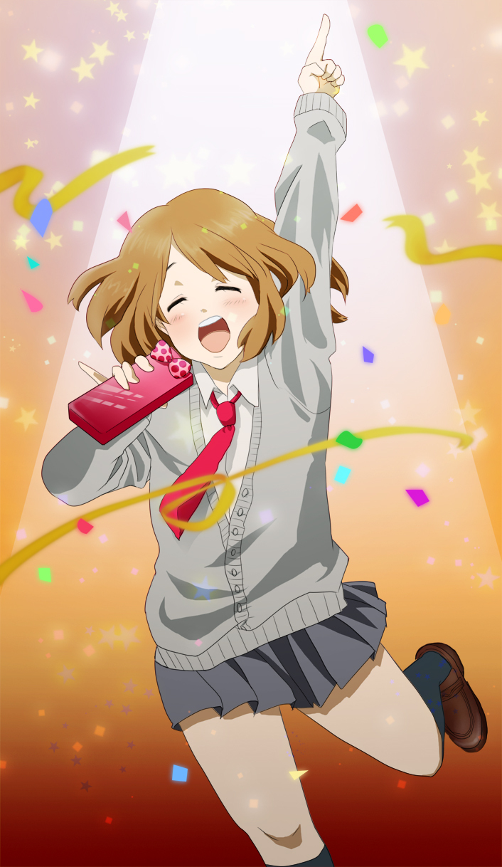 brown_hair, closed_eyes, confetti, highres, hirasawa_yui, k-on!, mogino, no_thank_you