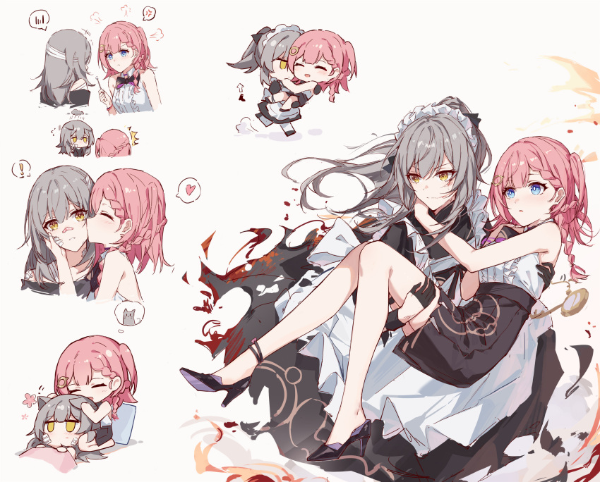 !, 2girls, =3, alternate_costume, alternate_hairstyle, anger_vein, angry, animal_ears