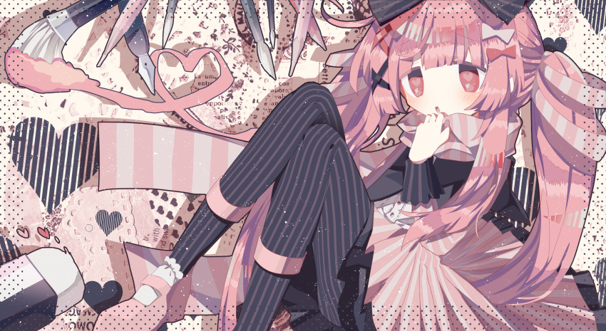1girl, absurdres, black_bow, black_pantyhose, blunt_bangs, bow, dress, hair_bow