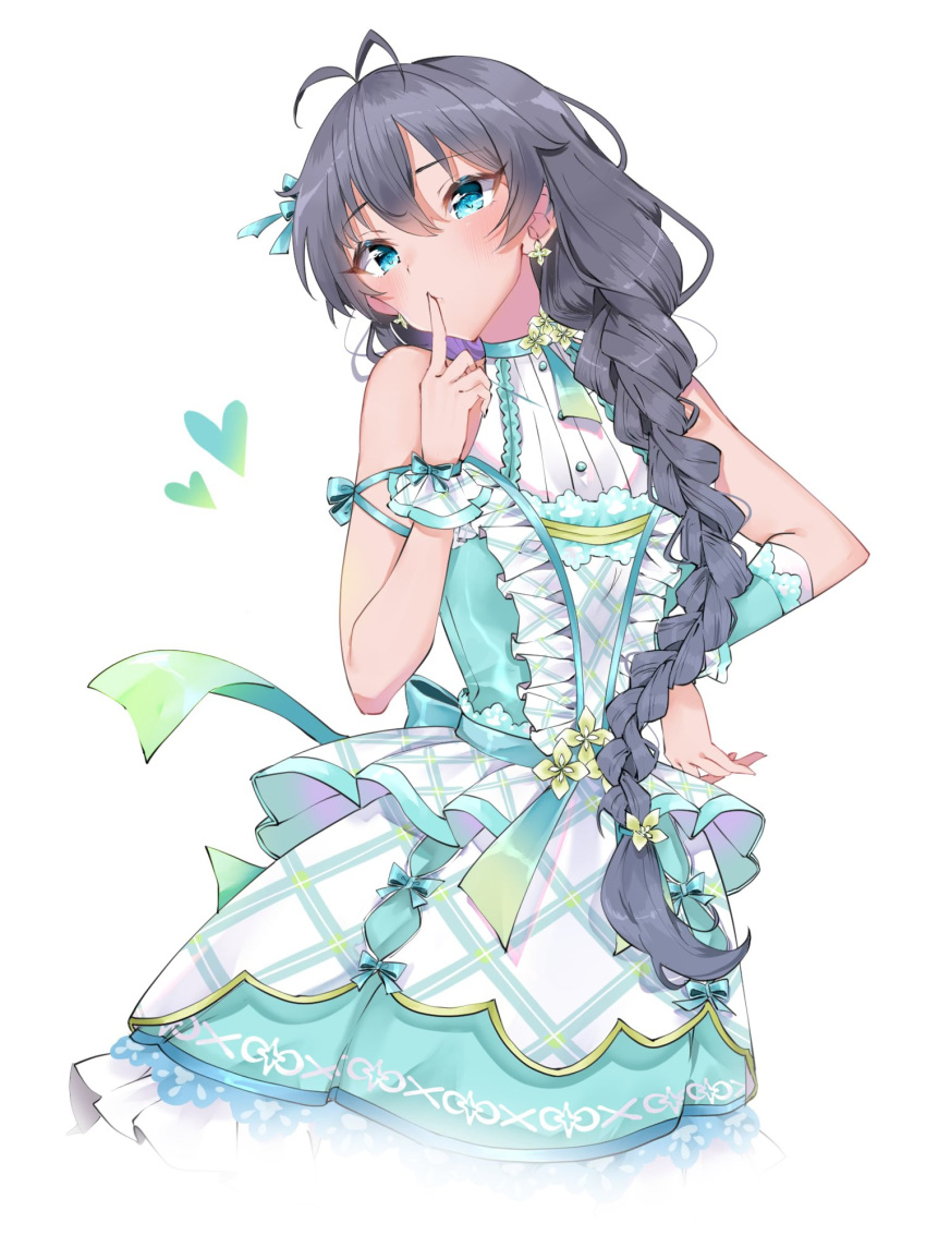 1girl, alternate_hairstyle, antenna_hair, arm_ribbon, arm_warmers, bare_shoulders, black_hair, blue_eyes
