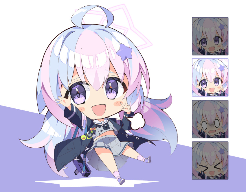 1girl, absurdres, applepie_1201, black_neckerchief, blue_archive, chibi, grey_serafuku, highres