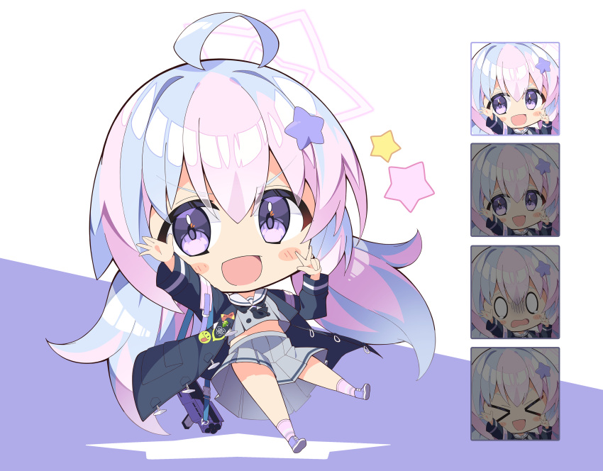 1girl, absurdres, applepie_1201, black_neckerchief, blue_archive, chibi, grey_serafuku, highres