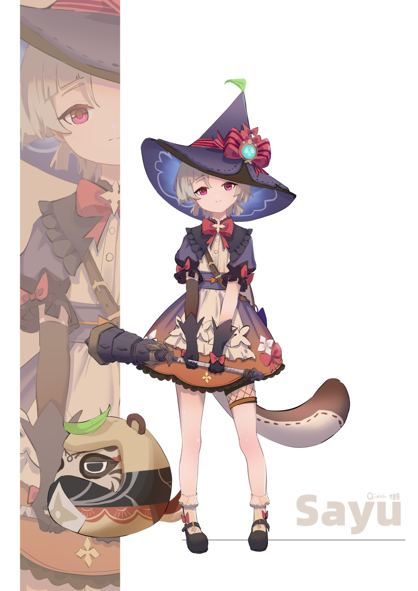 1girl, absurdres, alternate_costume, belt, black_gloves, blunt_bangs, bow, club_(weapon)
