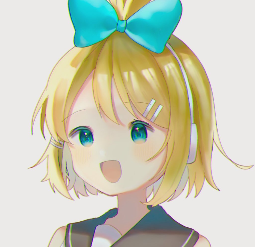 1girl, blonde_hair, blue_eyes, blush, bow, cinnamiku, hair_bow, hair_ornament