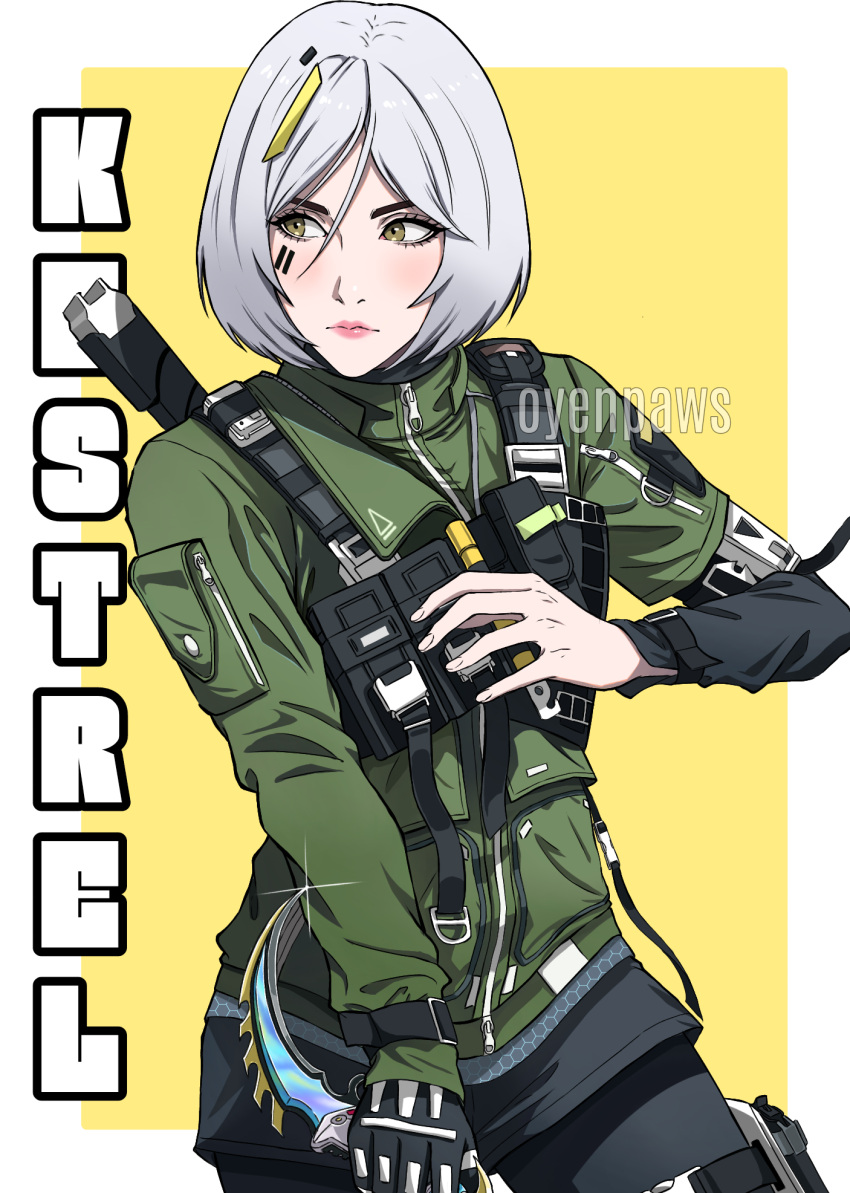 artist_name, brown_eyes, call_of_duty, call_of_duty:_mobile, character_name, facial_mark, gloves, green_jacket