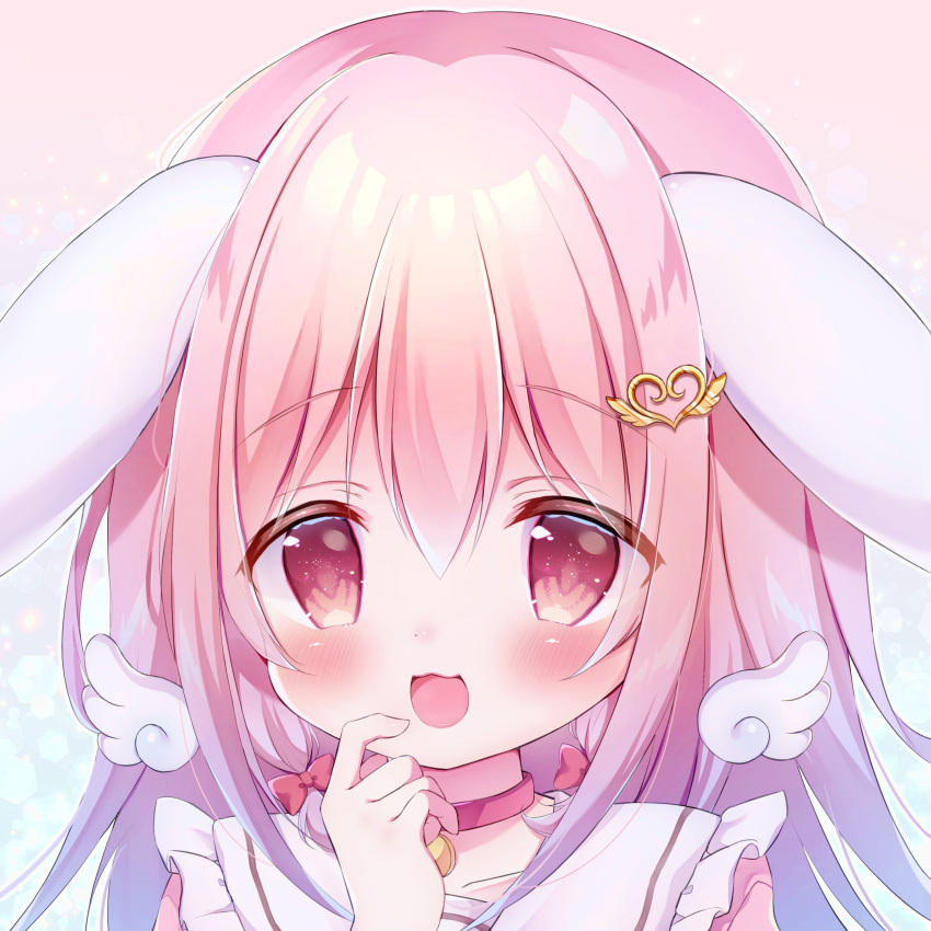 1girl, :3, absurdres, animal_ears, blush, bow, choker, detached_wings