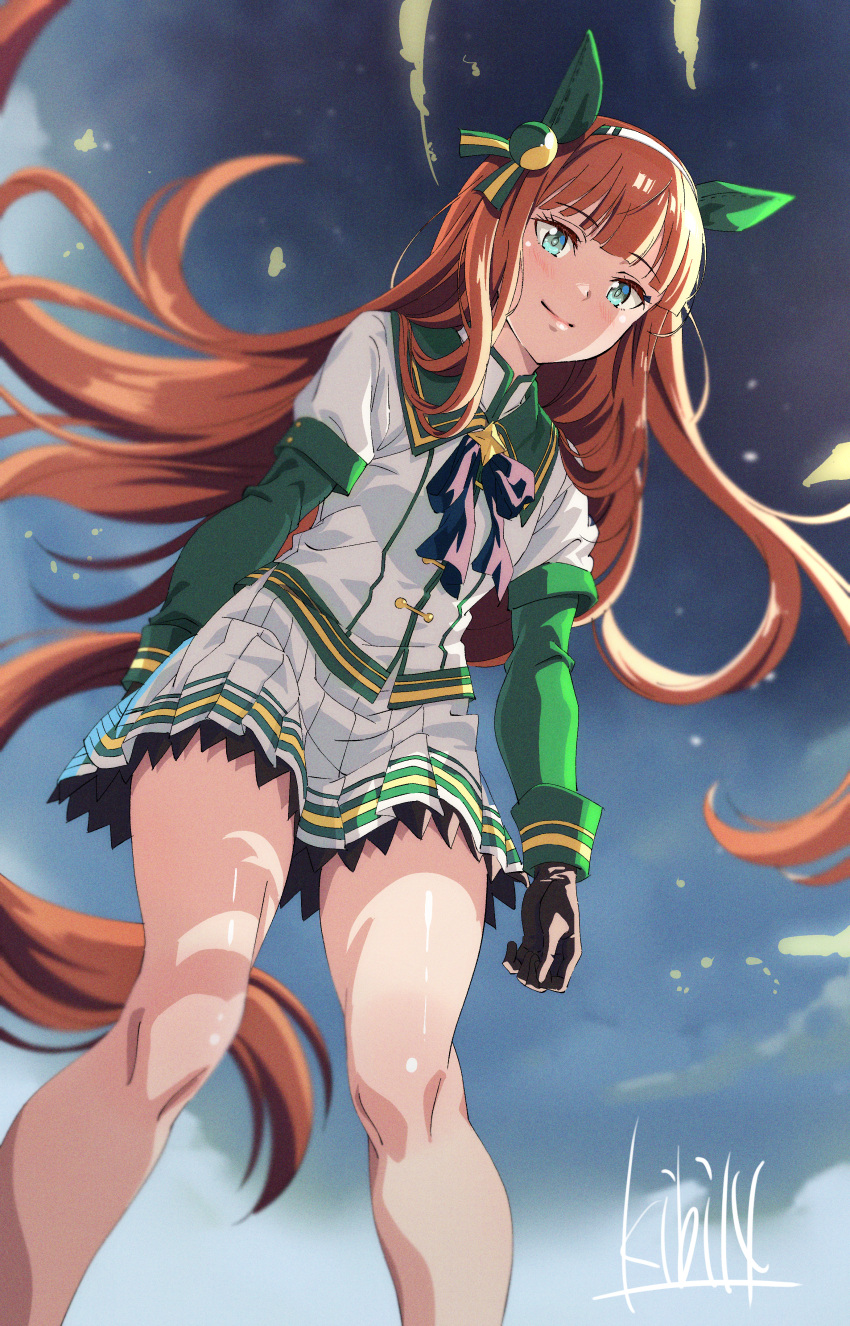 1girl, absurdres, animal_ears, black_gloves, blue_eyes, ear_covers, from_below, gloves