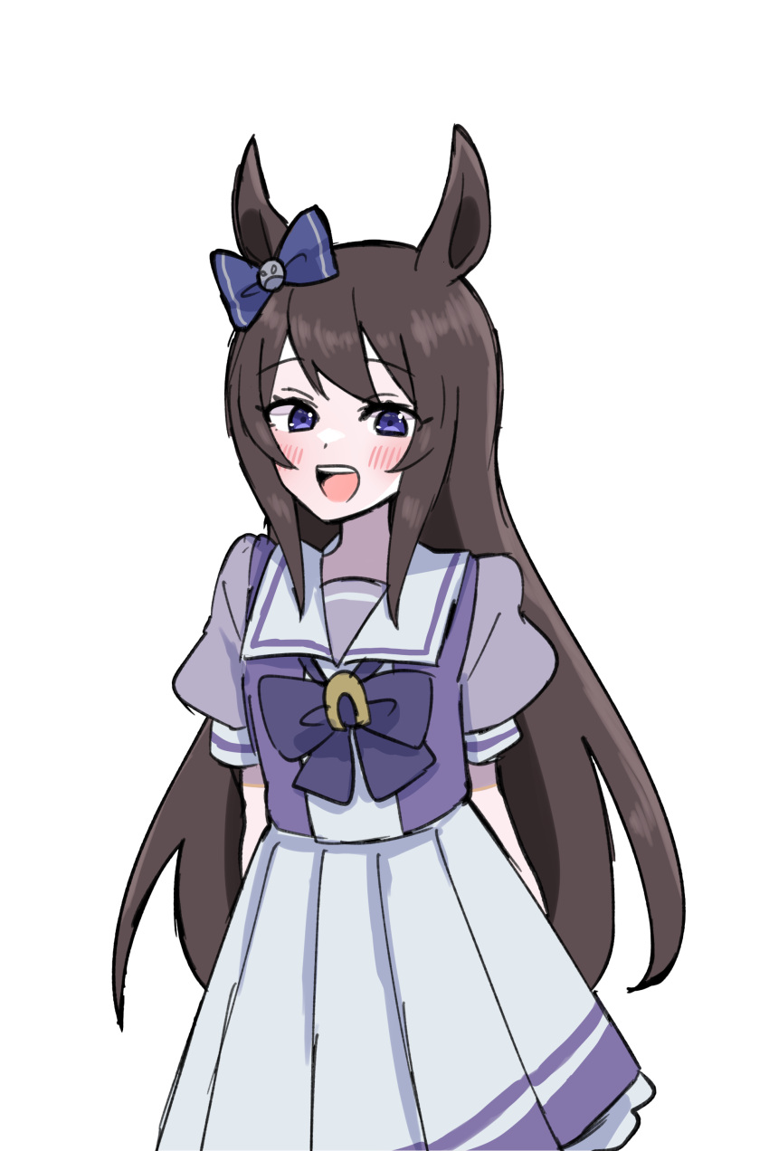 1girl, :d, absurdres, animal_ears, blue_bow, blush, bow, bowtie