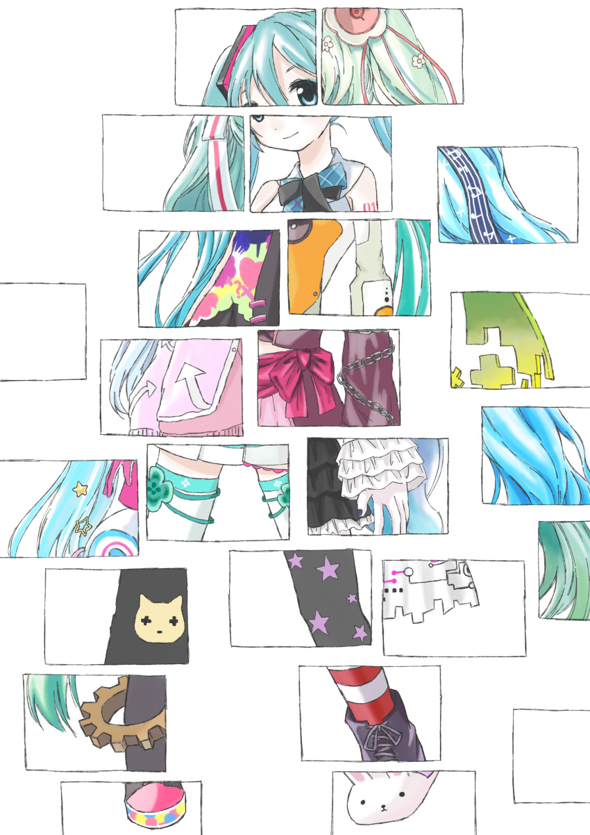 1girl, absurdres, aikotoba, alternate_costume, animal_print, animal_slippers, aqua_hair, arrow_print