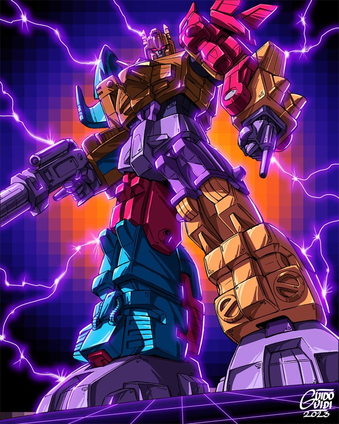 2023, arm_cannon, artist_name, decepticon, electricity, frown, full_body, guido_guidi
