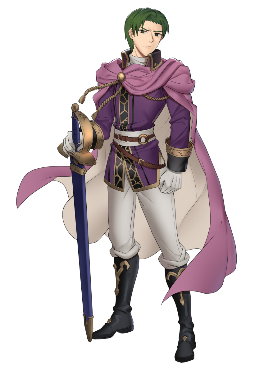 absurdres, black_footwear, boots, cape, clenched_hand, coat, ebinku, fire_emblem