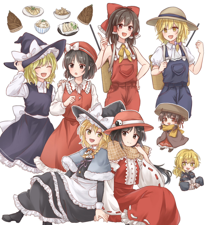 2girls, :d, :o, alternate_costume, apron, bare_shoulders, black_eyes, black_footwear