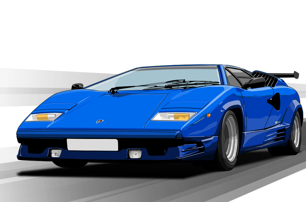 blue_car, car, directman, english_commentary, lamborghini, lamborghini_countach, mixed-language_commentary, motor_vehicle, no_humans, original, road, shadow, simple_background, spoiler_(automobile), sports_car, vehicle_focus, white_background