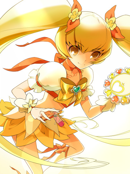 blonde_hair, boots, choker, cure_sunshine, dress, futari_wa_precure, hair_ribbon, happy